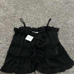 American Eagle Black Ruffle Bow Tank